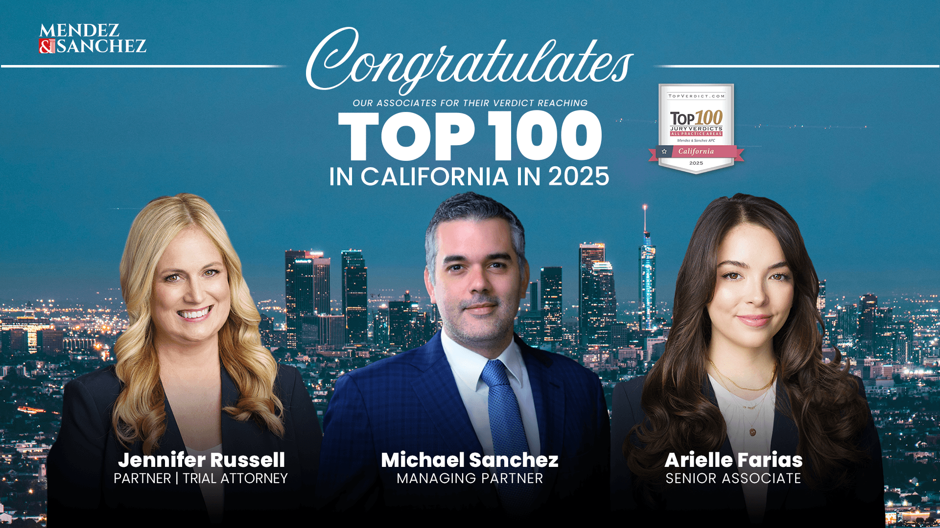 Mendez & Sanchez APC Recognized for Securing One of California’s Top 100 Personal Injury Verdicts of 2025