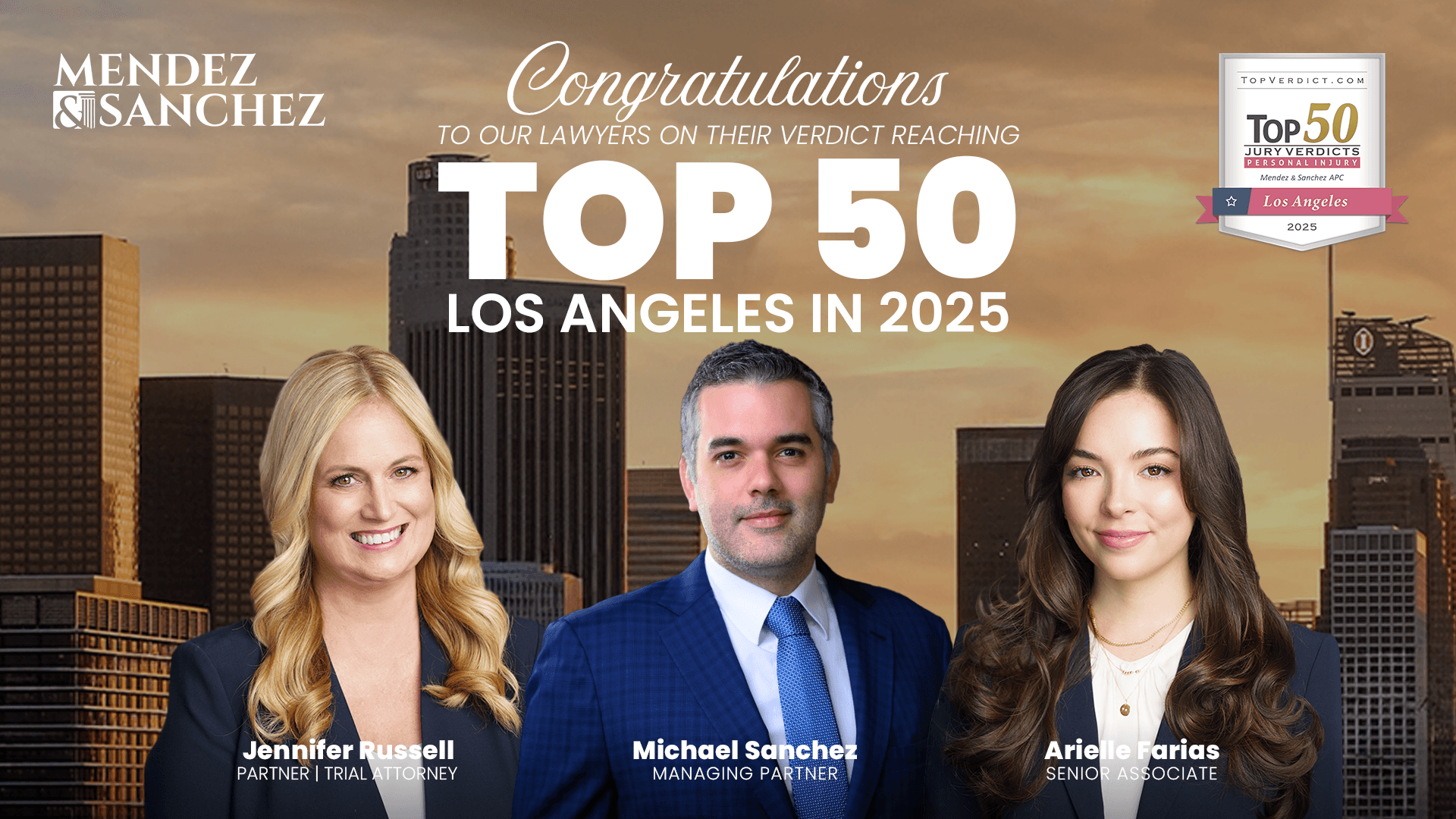 Mendez & Sanchez APC Recognized for Securing One of California’s Top 50 Motor Vehicle Accident Verdicts of 2025